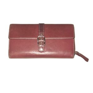 Coach red leather trifold wallet